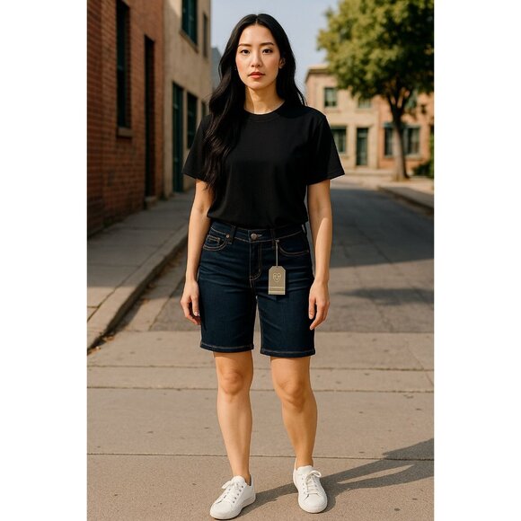 WIT & WISDOM Women "Ab" Solution Dark Blue Jean Shorts 00 - Picture 1 of 5